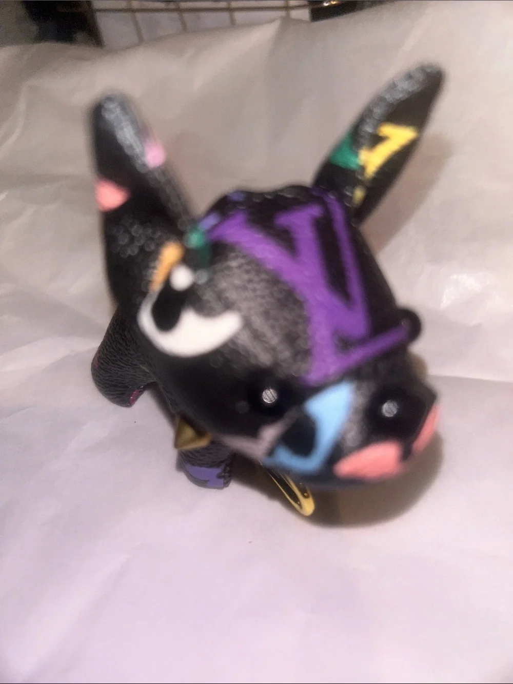 Designer Black Multicolor Small frenchie Figurine Keychain -